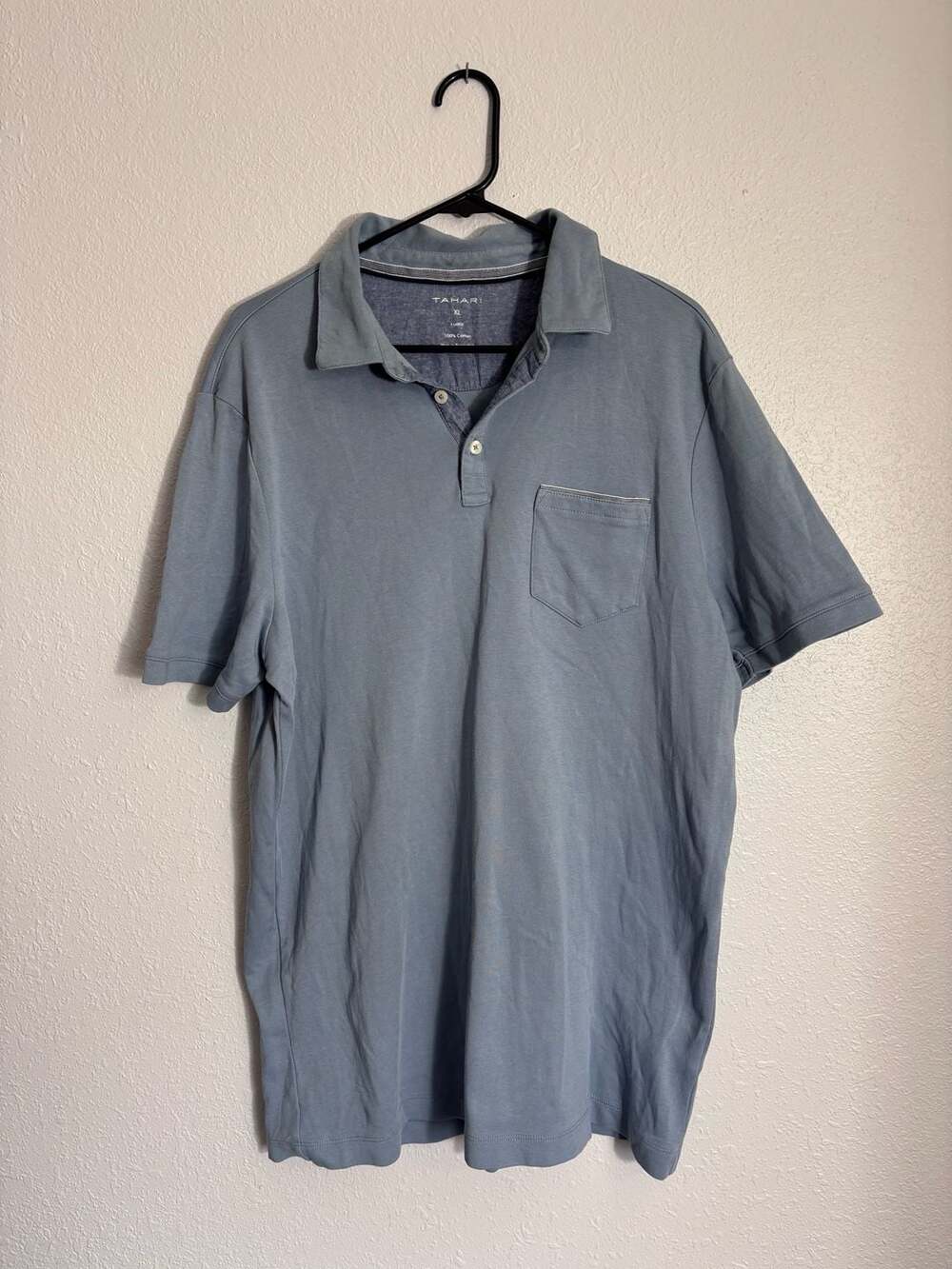 Tahari Men's Size XL Blue Front Pocket Short Sleeve 100% Cotton Polo Shirt